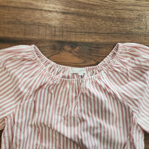 Loft Women's Striped Crew Neck Stretch Off the Shoulder Short Sleeve Top Medium - Picture 6 of 8